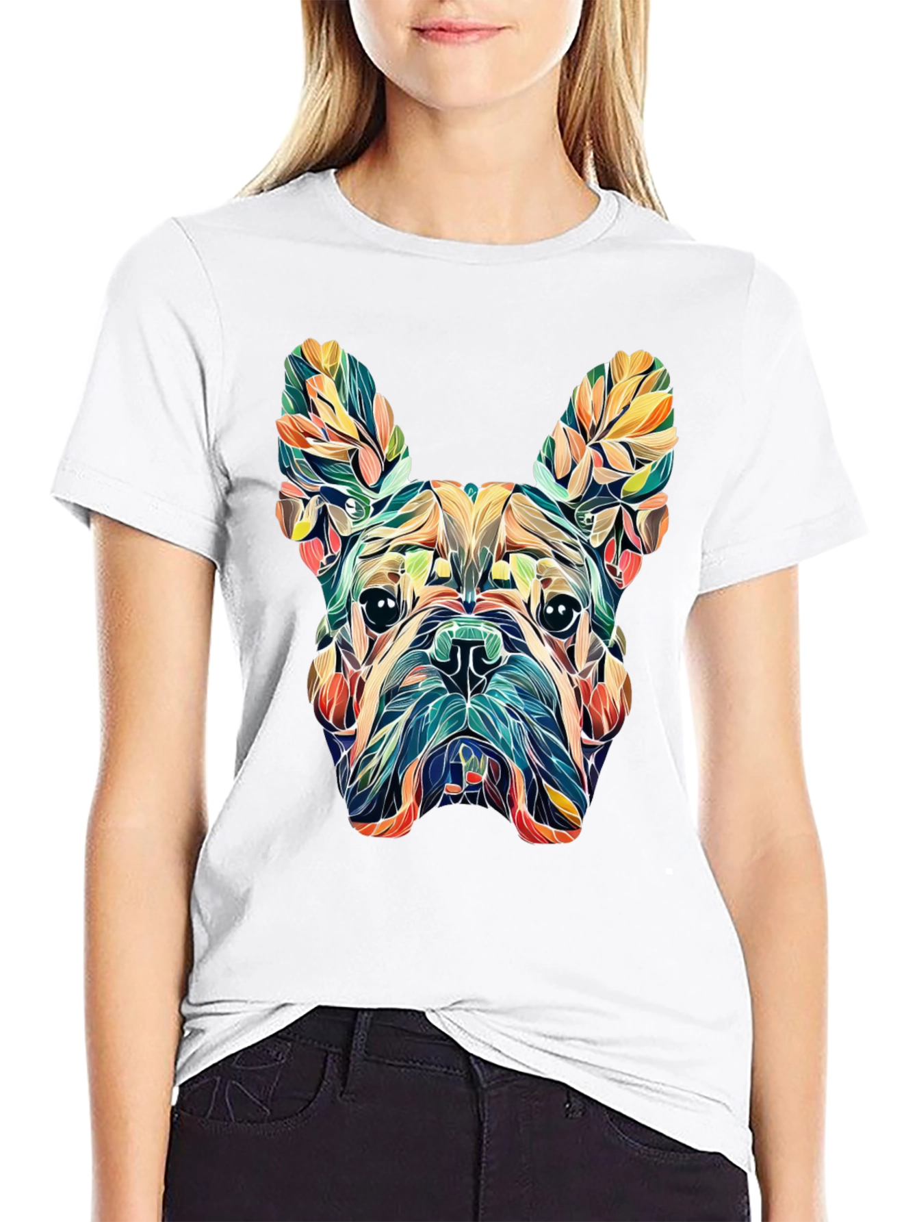 Floral French Bulldog Graphic Tee - Black