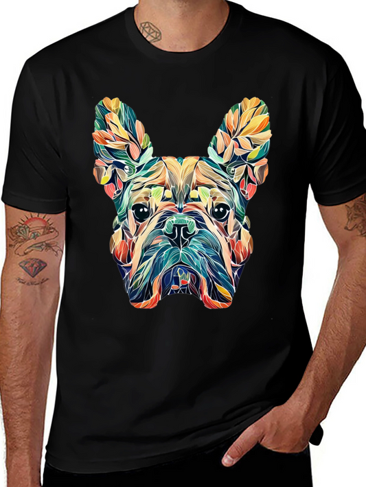 Floral French Bulldog Graphic Tee - Black