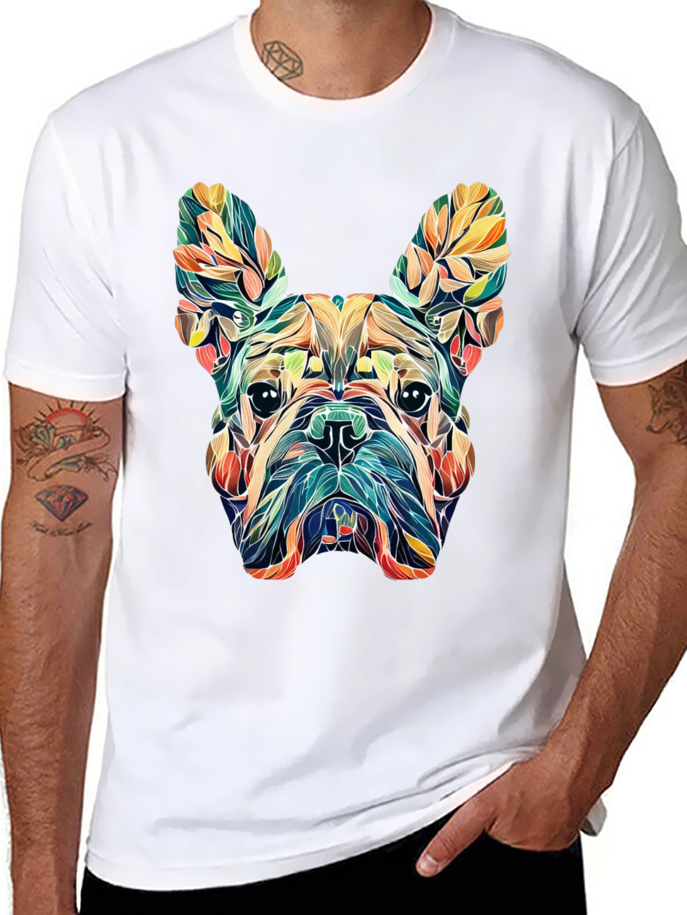Floral French Bulldog Graphic Tee - Black