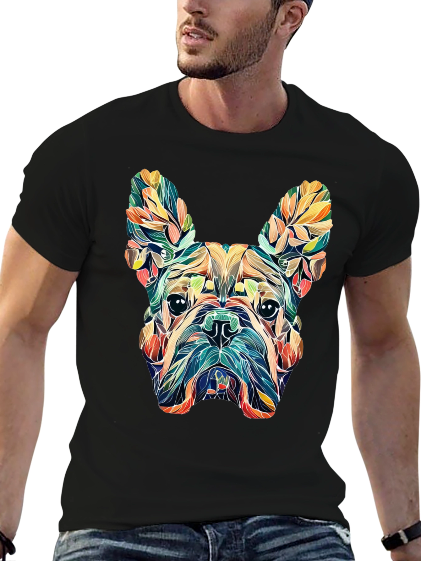 Floral French Bulldog Graphic Tee - Black