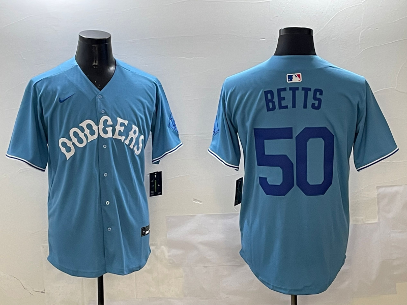 Men's Los Angeles Dodgers Mookie Betts #50 Light Blue Replica Player Jerseys