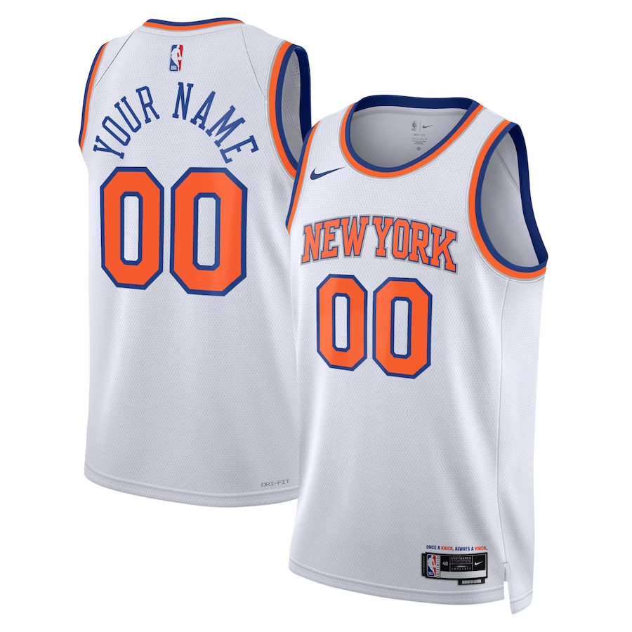 Men's New York Knicks White Swingman Custom Jerseys - Association Edition