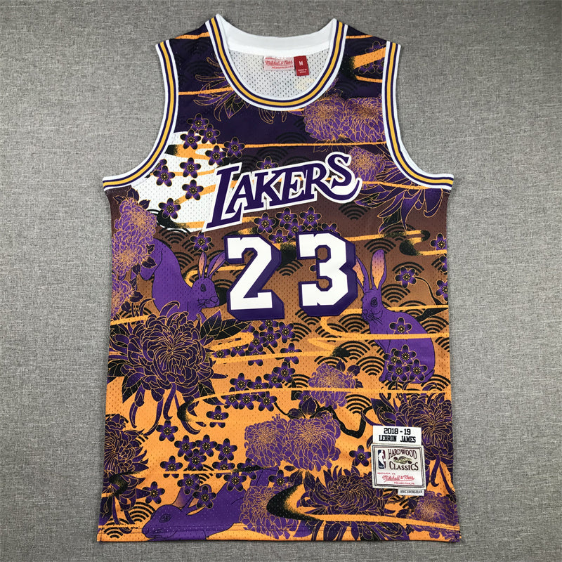 Men's Los Angeles Lakers LeBron James #23 Year of Rabbit Edition Hardwood Classics Swingman Jerseys
