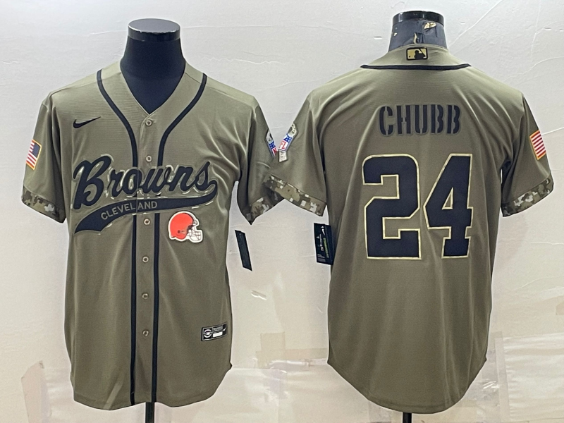 Men's Cleveland Browns Nick Chubb #24 Olive 2022 Salute To Service Limited Player Jerseys Joint Edition