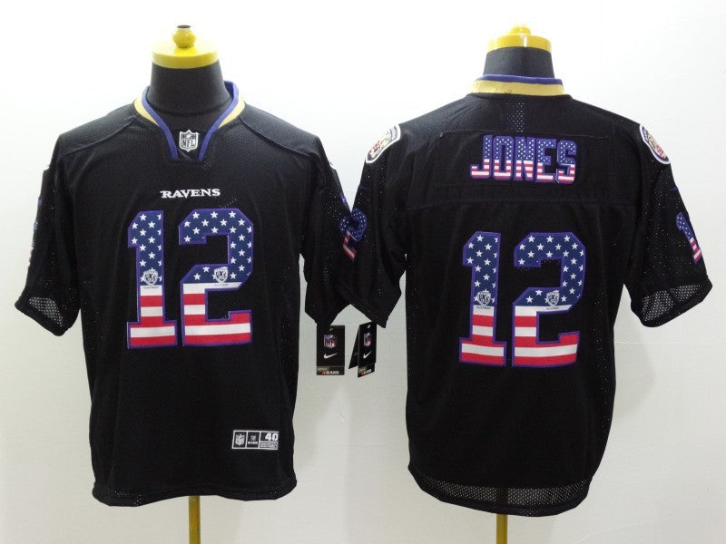 Men's Baltimore Ravens Jacoby Jones #12 Black Game Jerseys