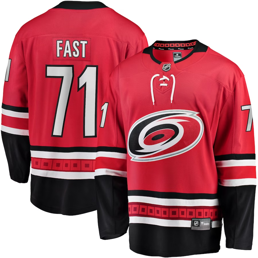 Men's Carolina Hurricanes Jesper Fast #71 Red Home Breakaway Player Jerseys