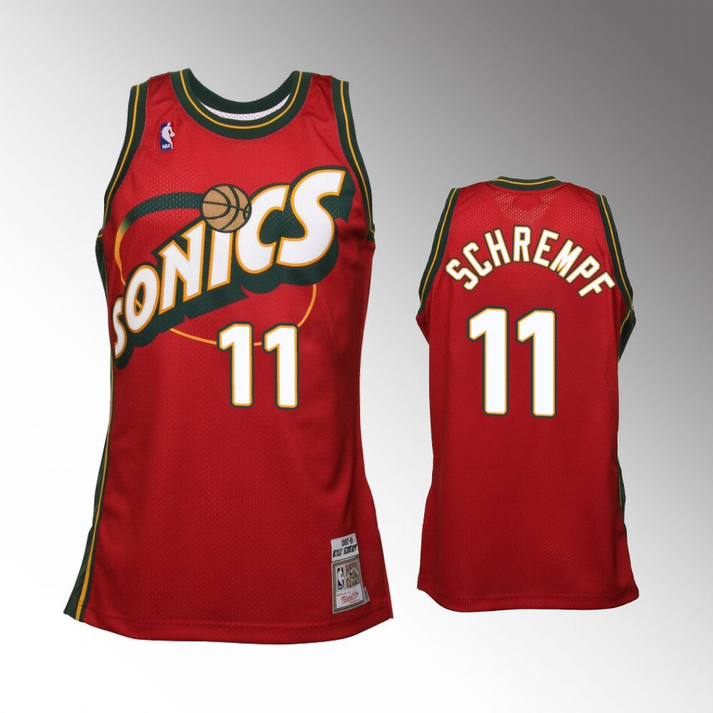 SuperSonics No. 11 Detlef Schrempf Retro Red Jersey
