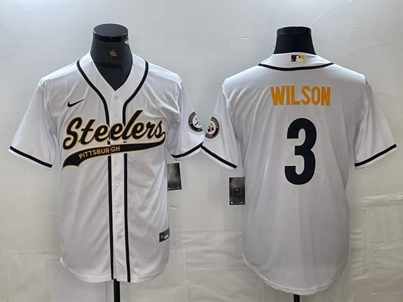 Men's Pittsburgh Steelers Russell Wilson #3 White Game Jerseys Joint Edition