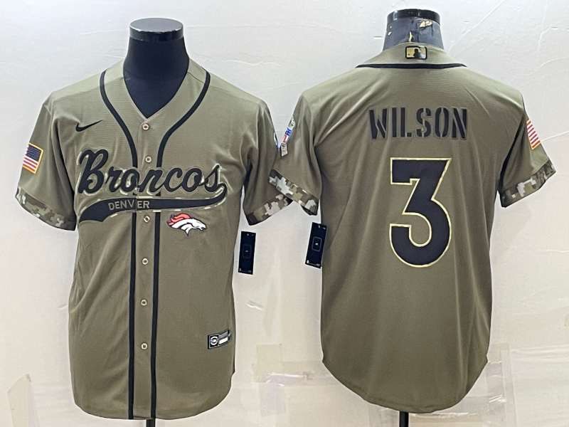Men's Denver Broncos Russell Wilson #3 Olive 2022 Salute To Service Limited Jerseys Joint Edition