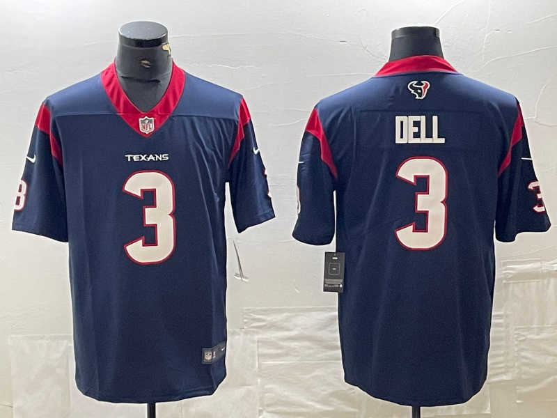Men's Houston Texans Tank Dell #3 Navy Player Game Jerseys