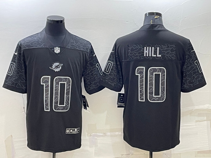 Men's Miami Dolphins Tyreek Hill #10 Black RFLCTV Limited Jerseys