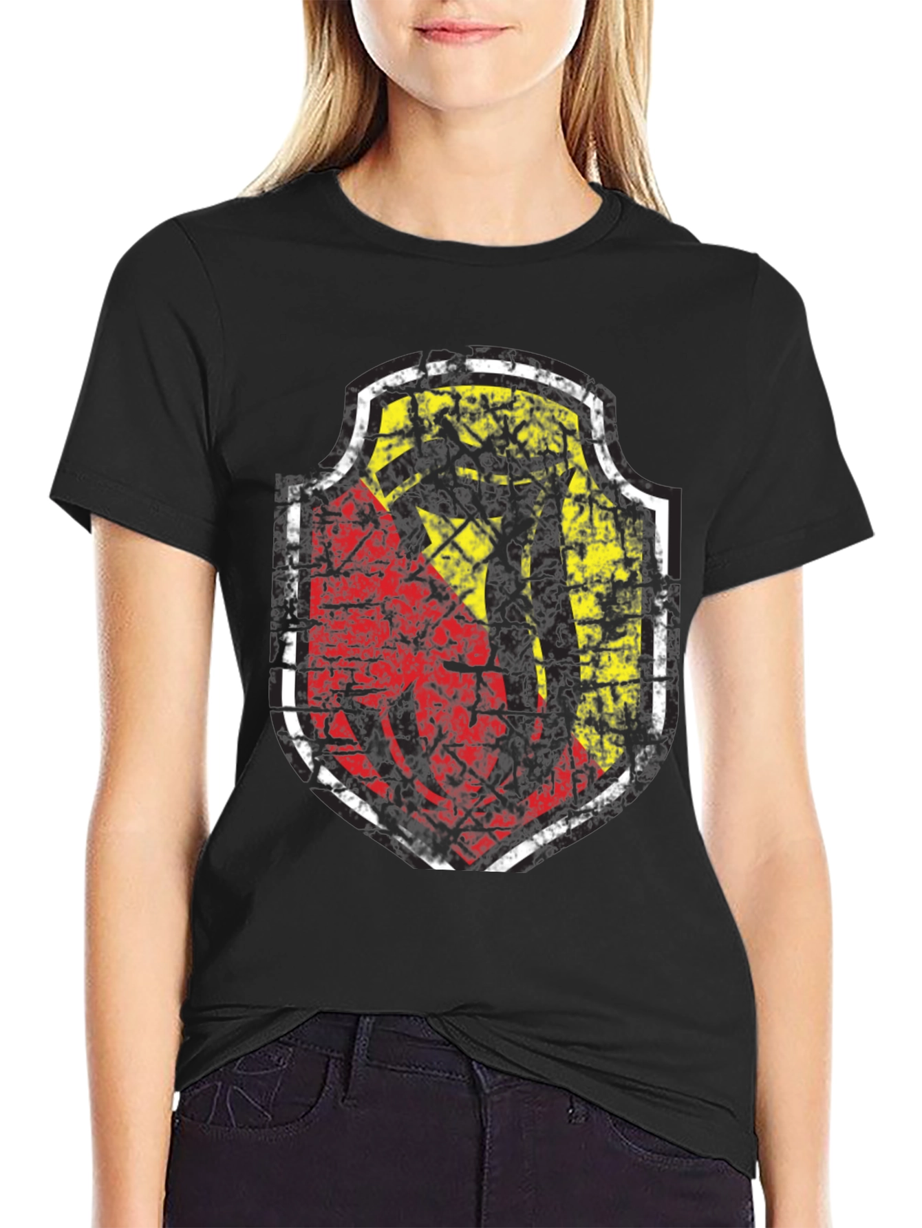 Distressed Shield Graphic Black T-Shirt