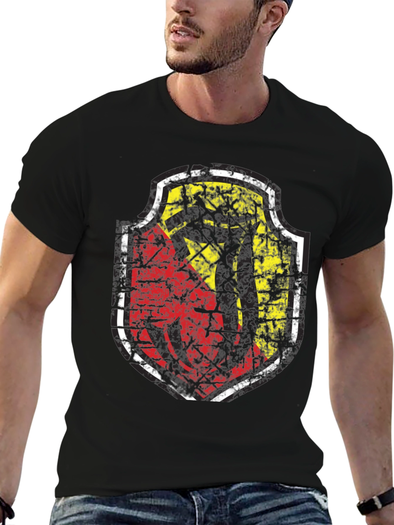 Distressed Shield Graphic Black T-Shirt