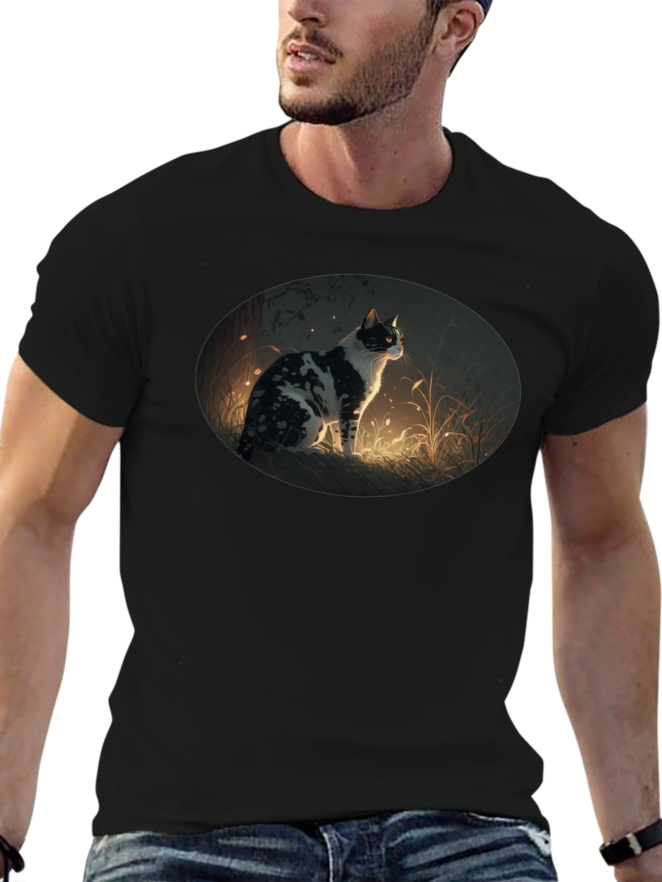 Cat Graphic Tee - Stylish Black T-Shirt