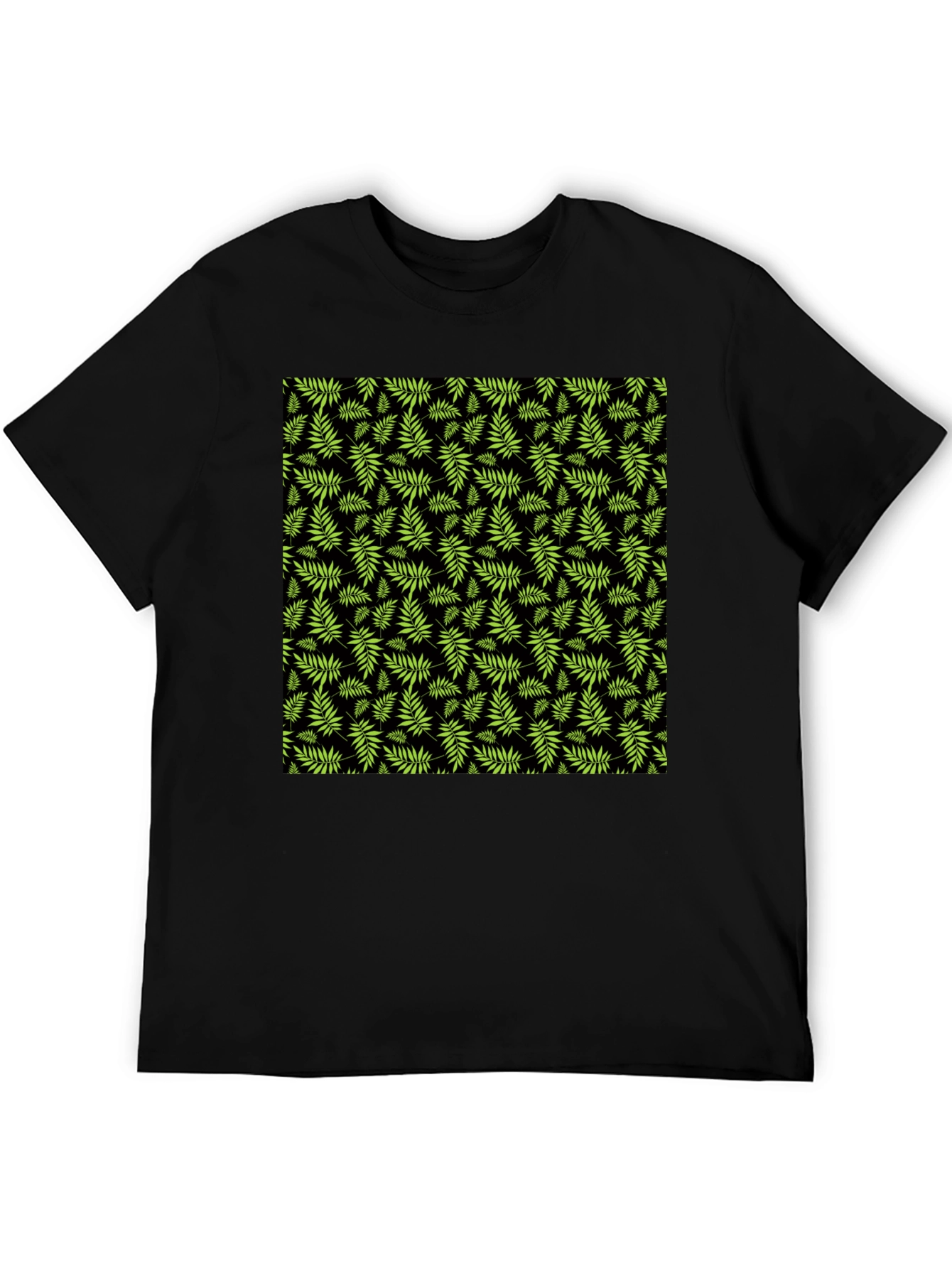 Tropical Leaf Print Black T-Shirt