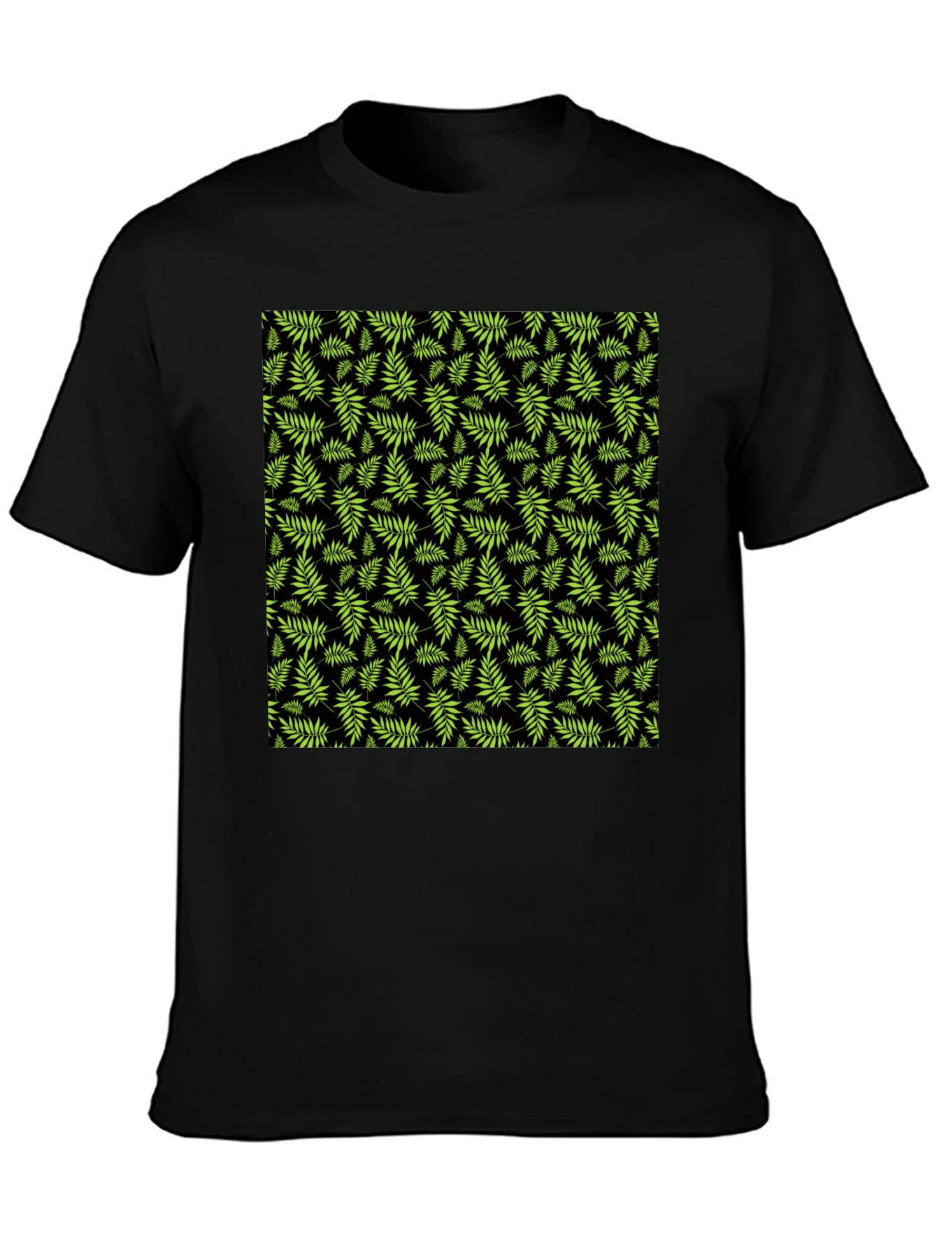 Tropical Leaf Print Black T-Shirt