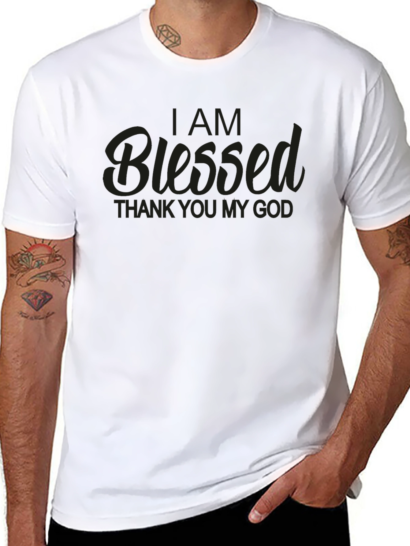 Blessed Graphic T-Shirt - Mens Black Crew Neck Tee