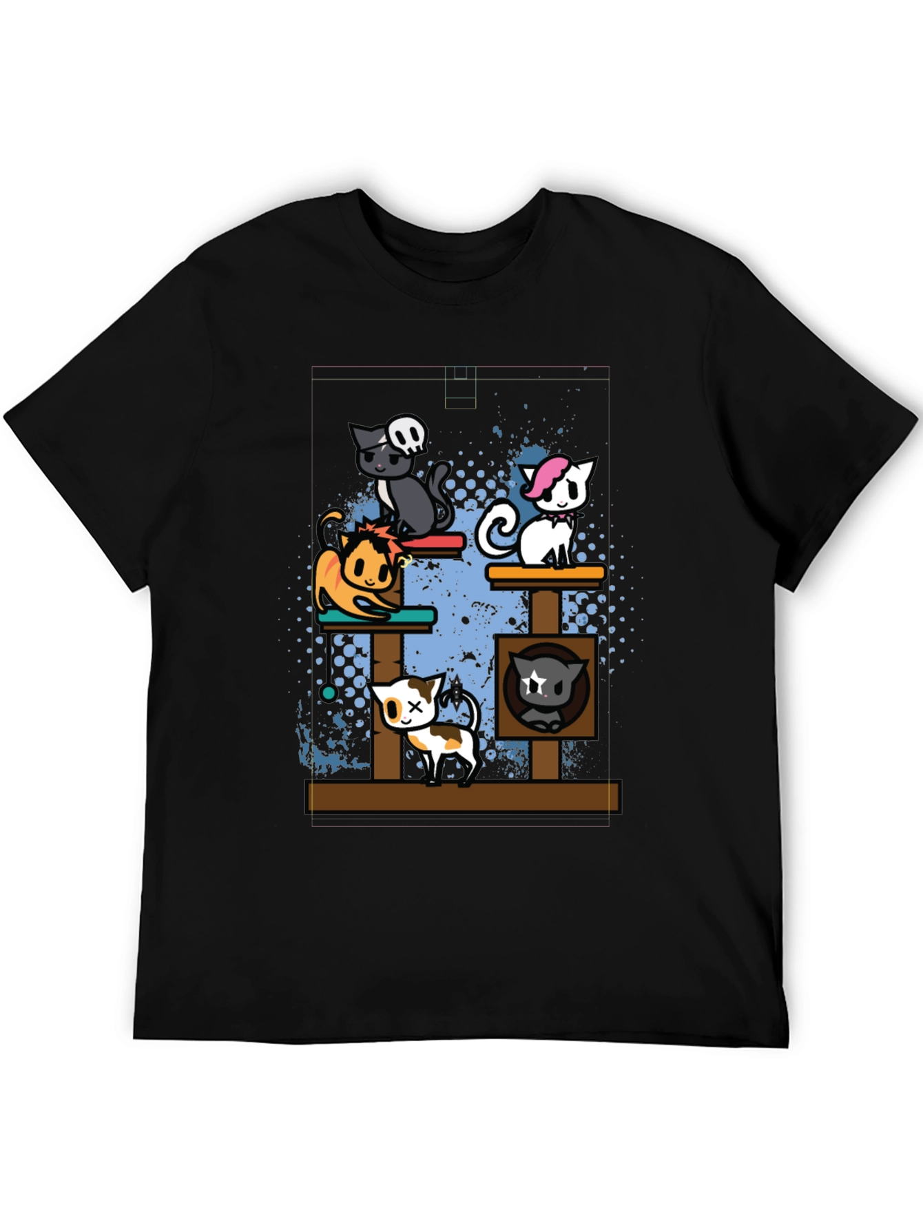 Cartoon Cats Black T-Shirt