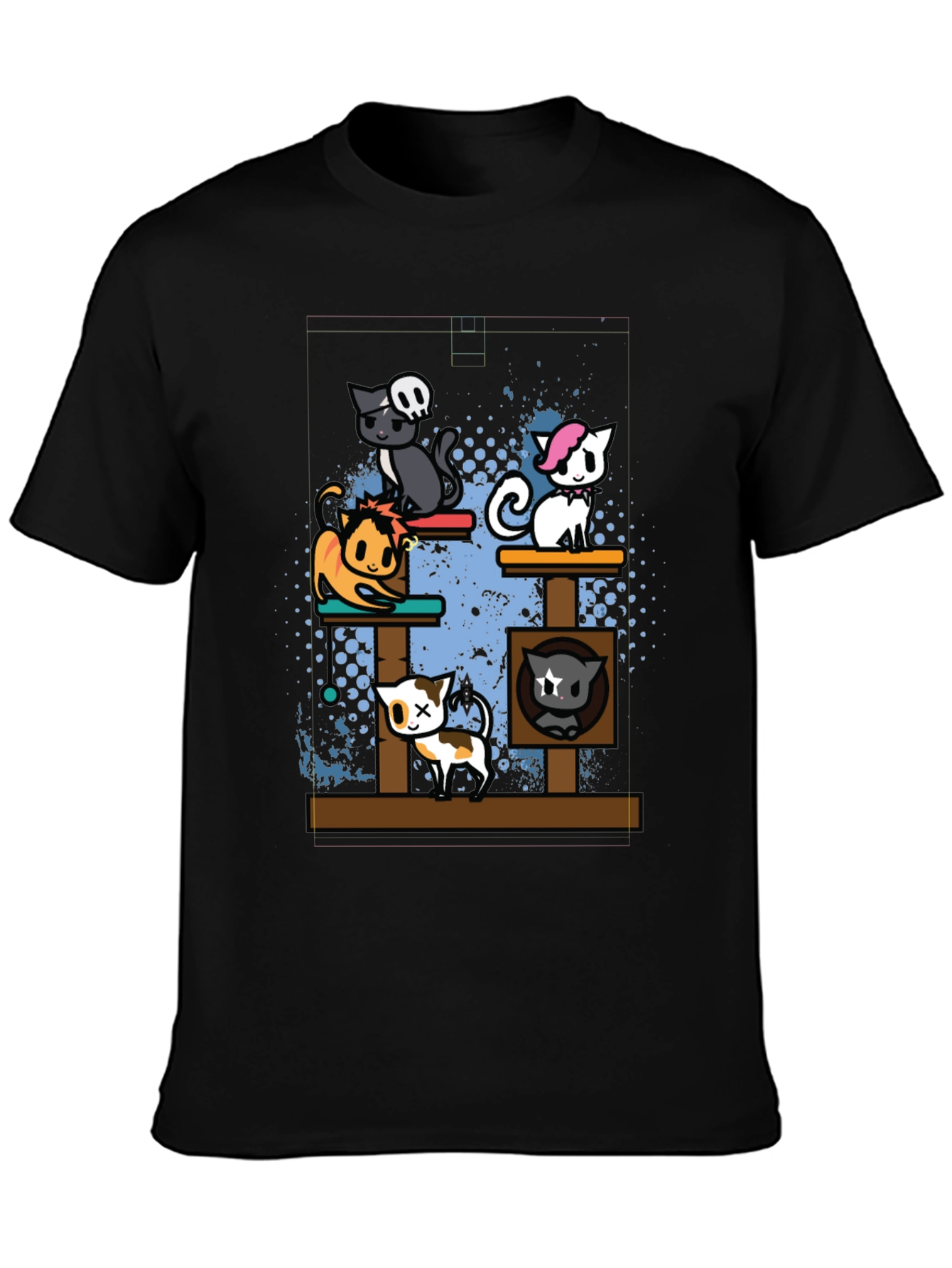 Cartoon Cats Black T-Shirt