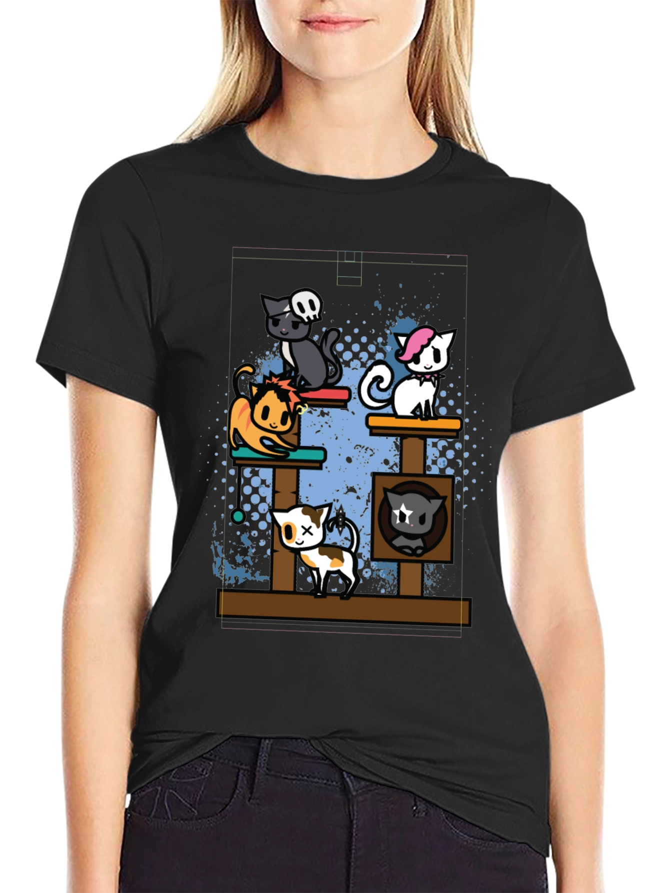 Cartoon Cats Black T-Shirt