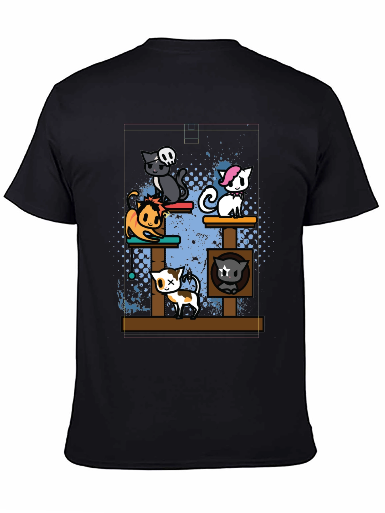Cartoon Cats Black T-Shirt