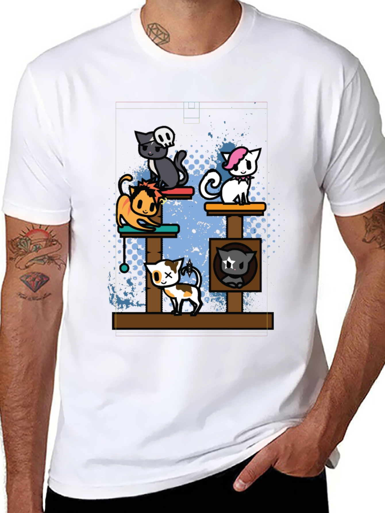 Cartoon Cats Black T-Shirt