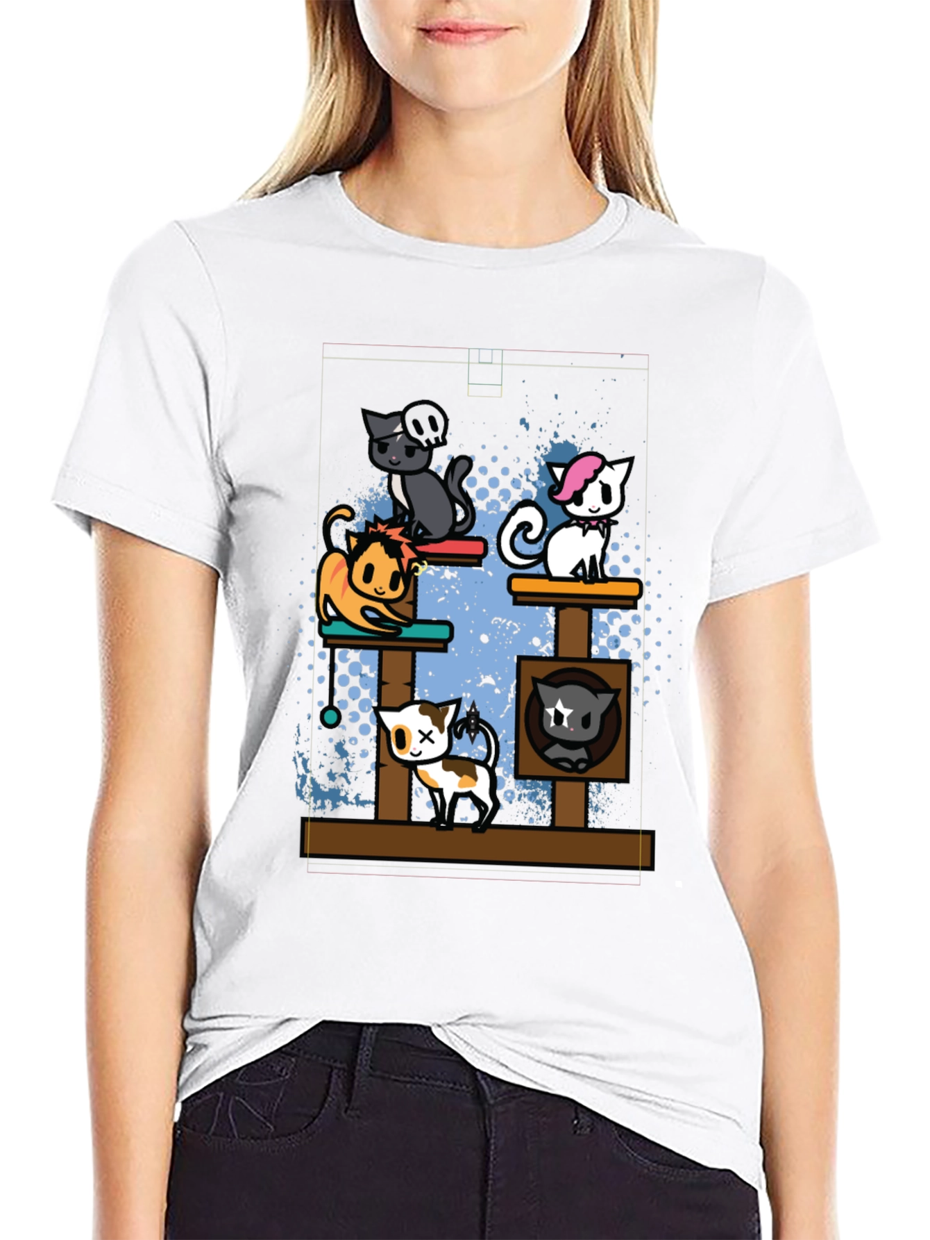 Cartoon Cats Black T-Shirt