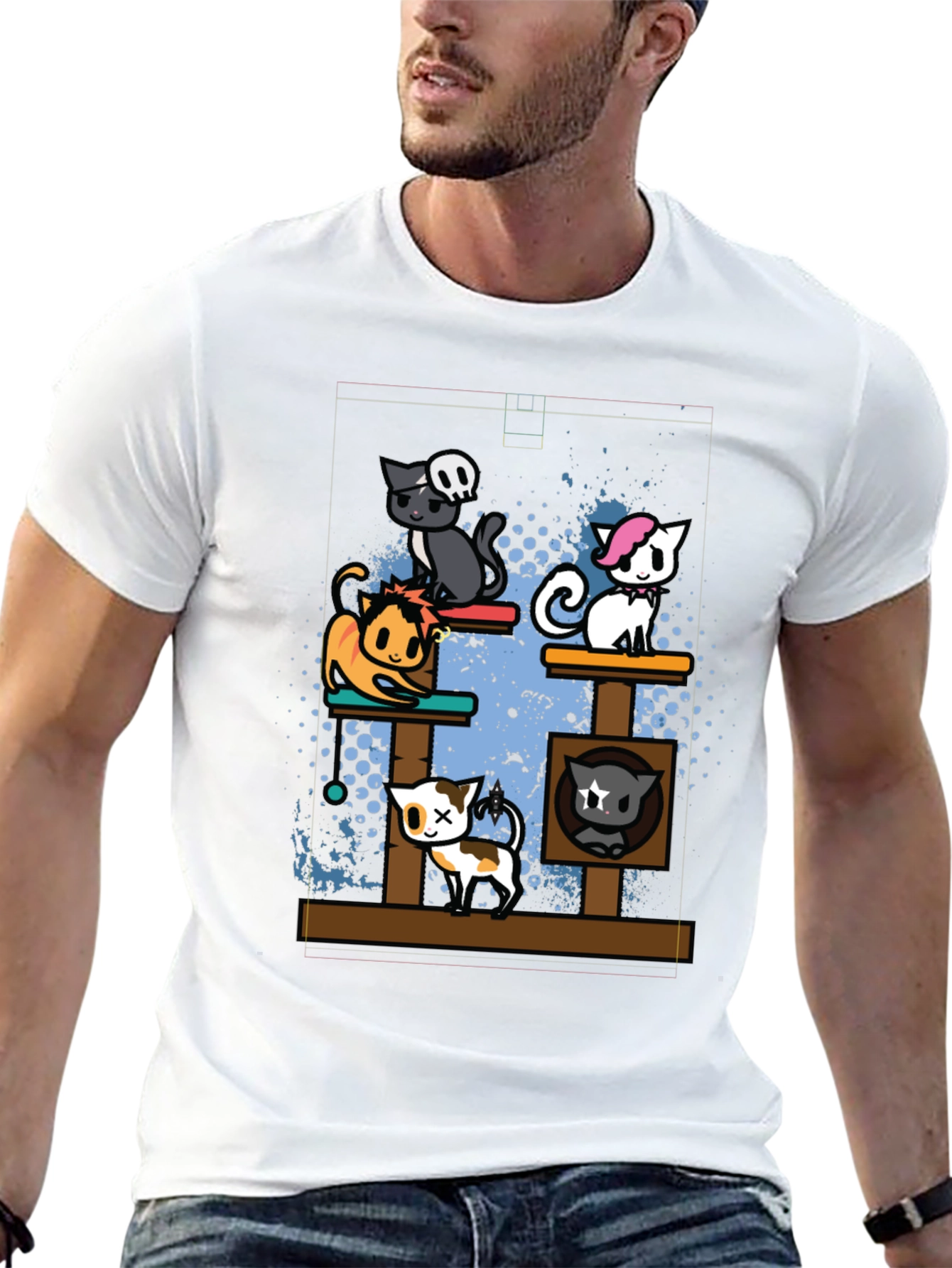 Cartoon Cats Black T-Shirt