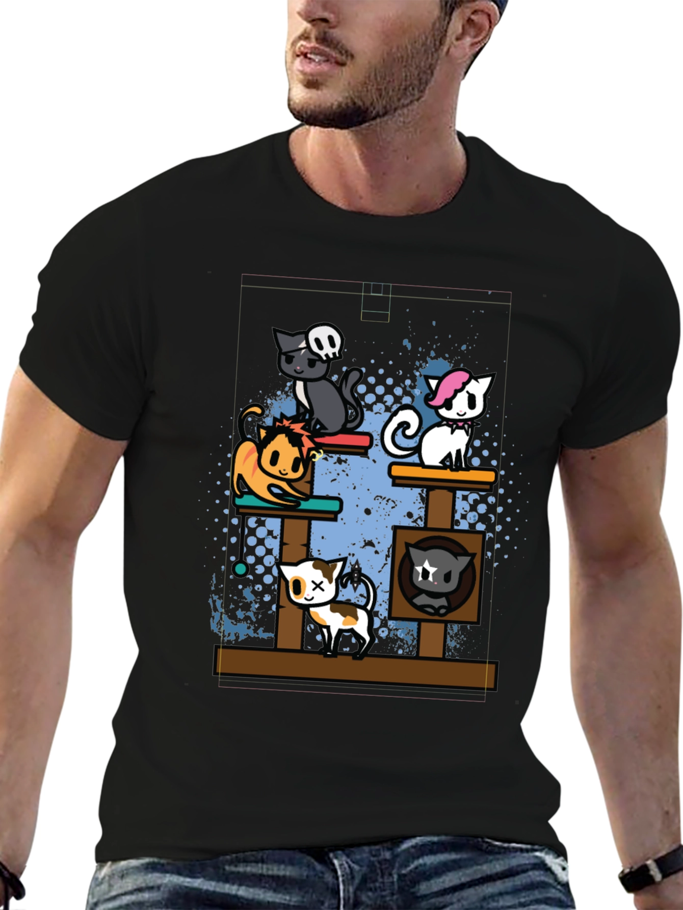Cartoon Cats Black T-Shirt
