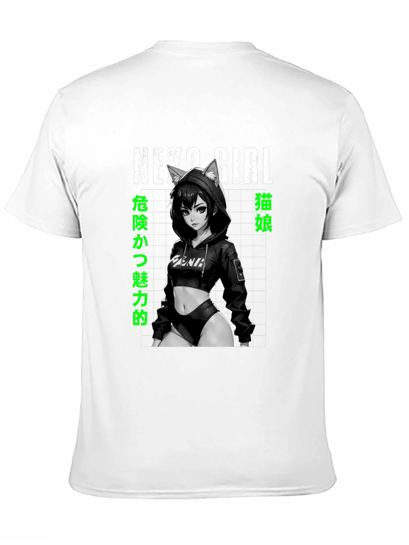 Neko Girl Anime Graphic T-Shirt - Black