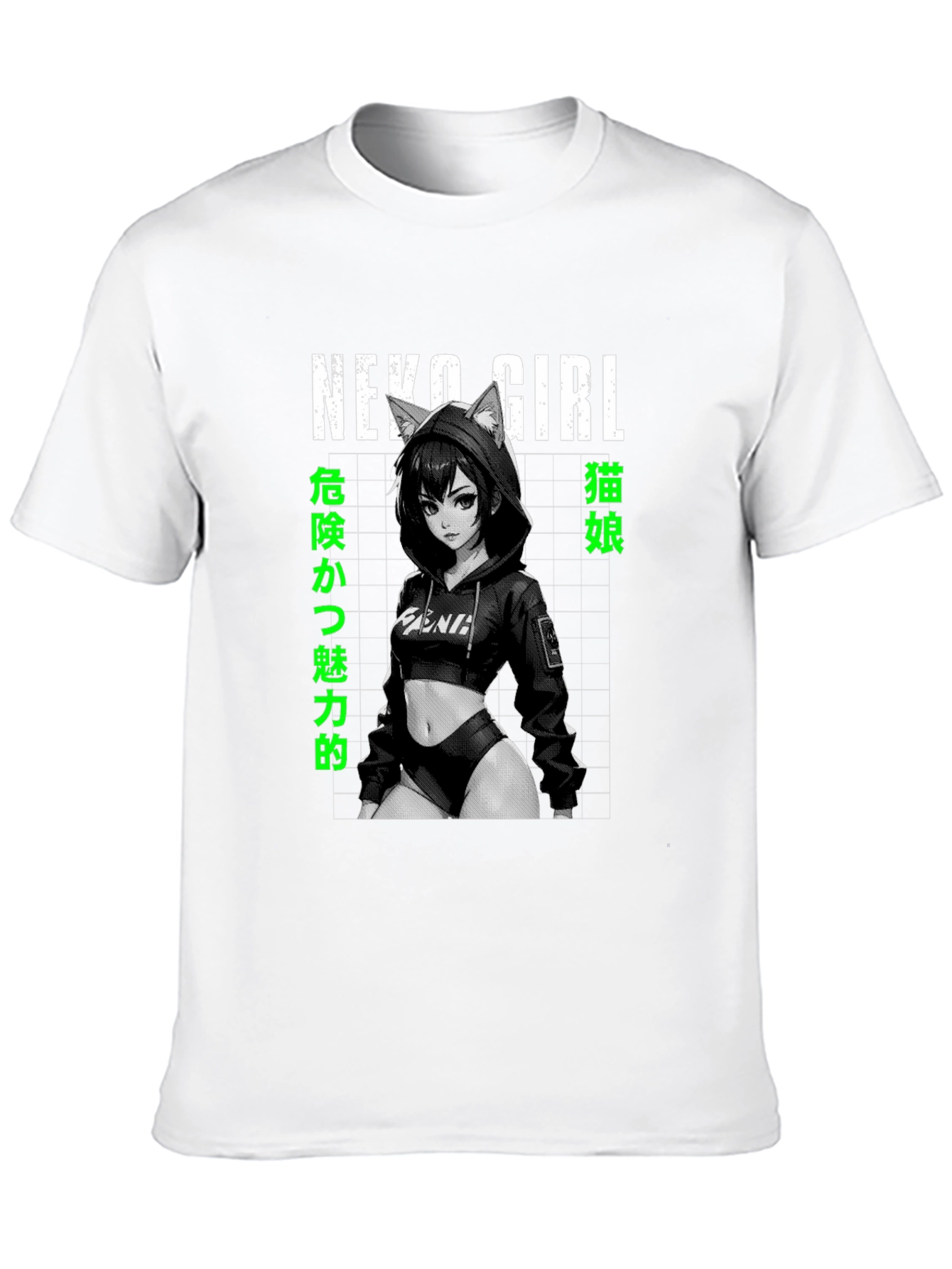 Neko Girl Anime Graphic T-Shirt - Black