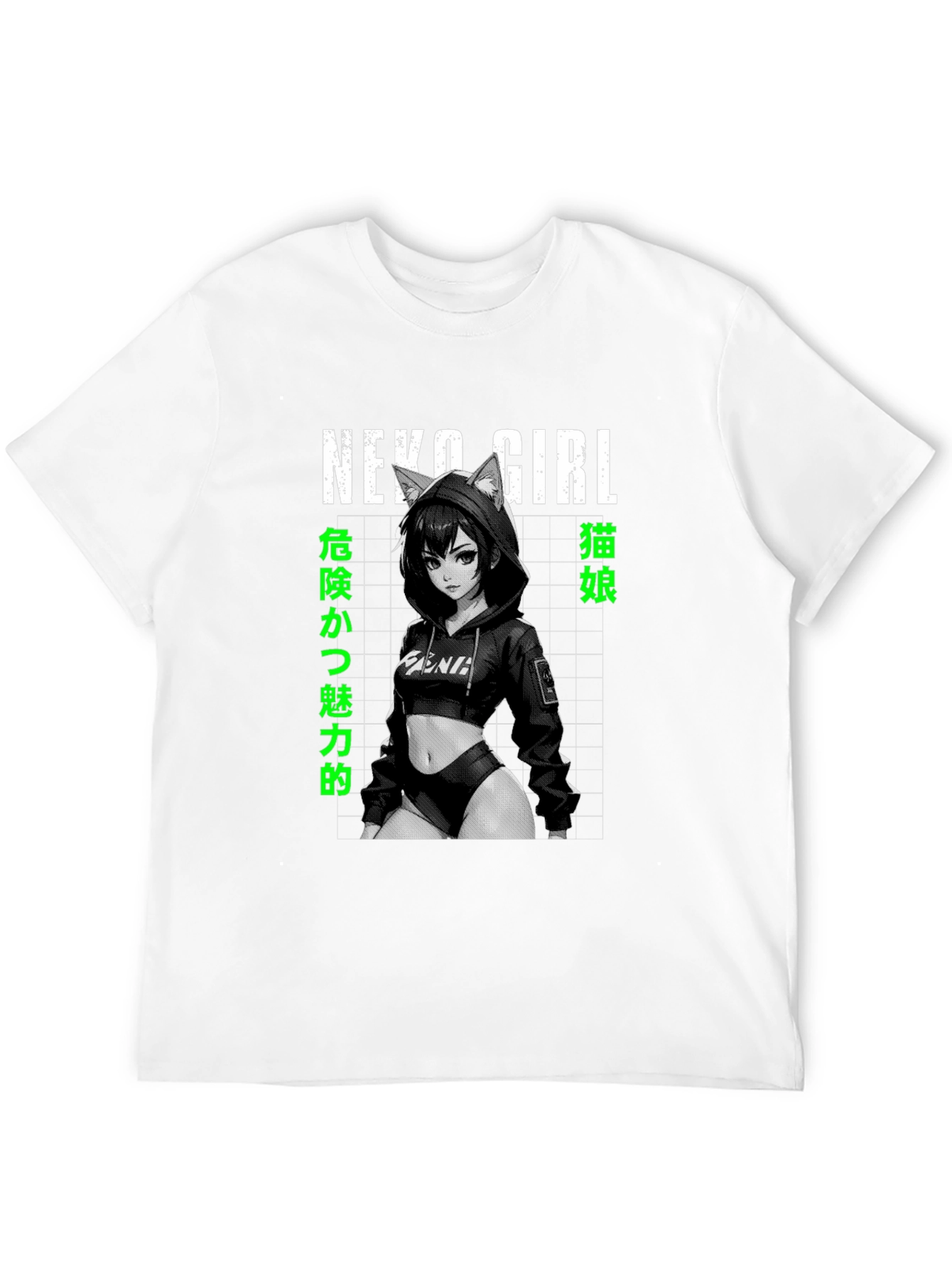 Neko Girl Anime Graphic T-Shirt - Black