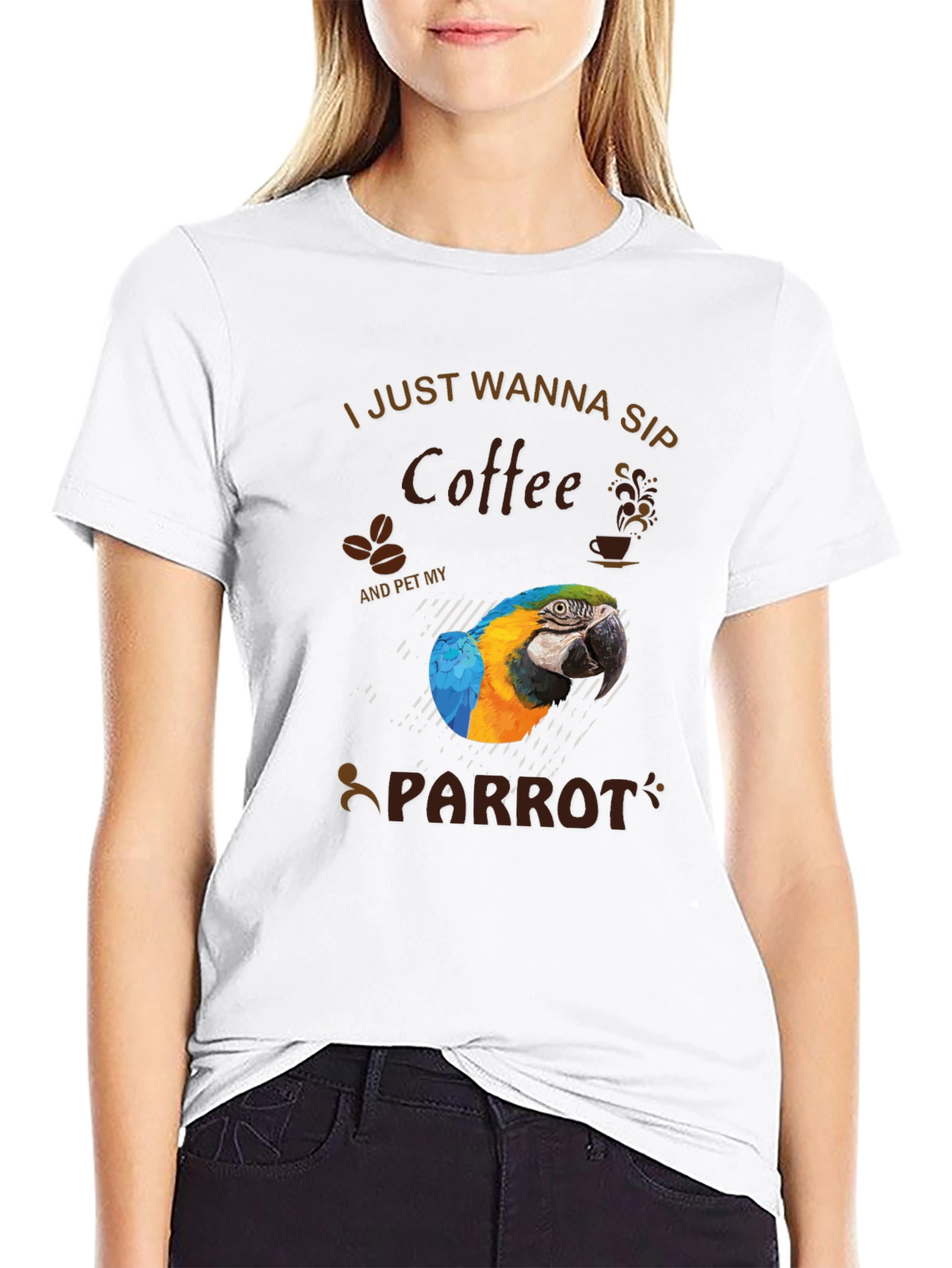 Coffee & Parrot Graphic T-Shirt