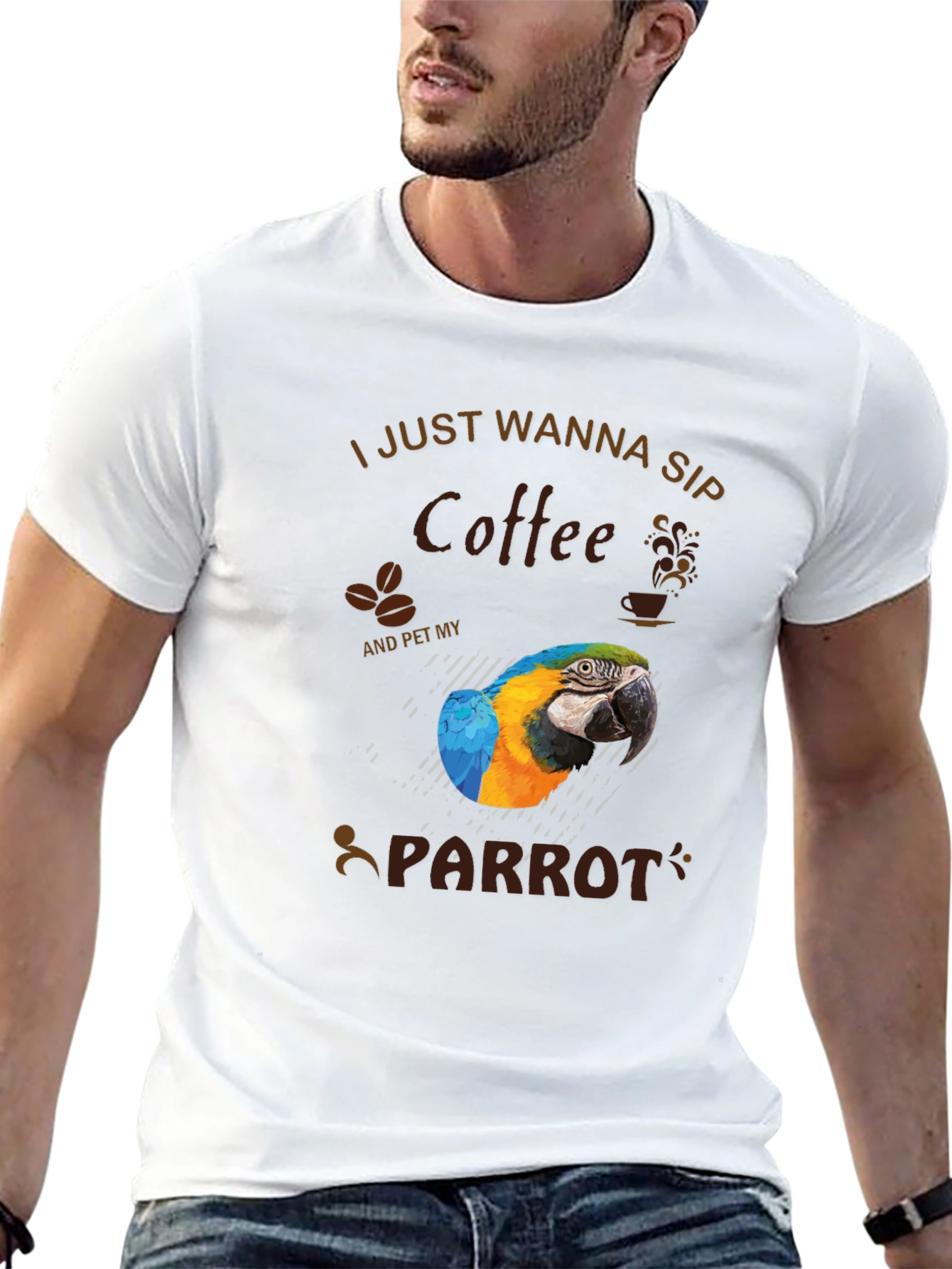 Coffee & Parrot Graphic T-Shirt