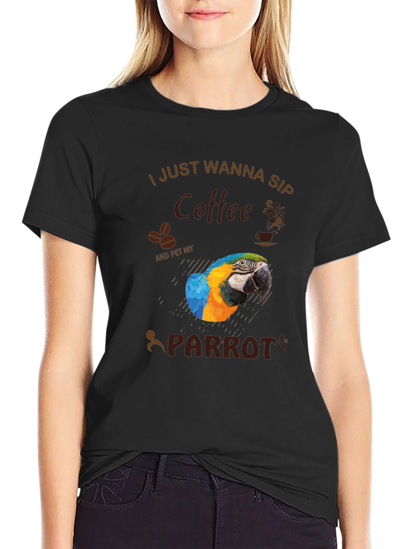 Coffee & Parrot Graphic T-Shirt