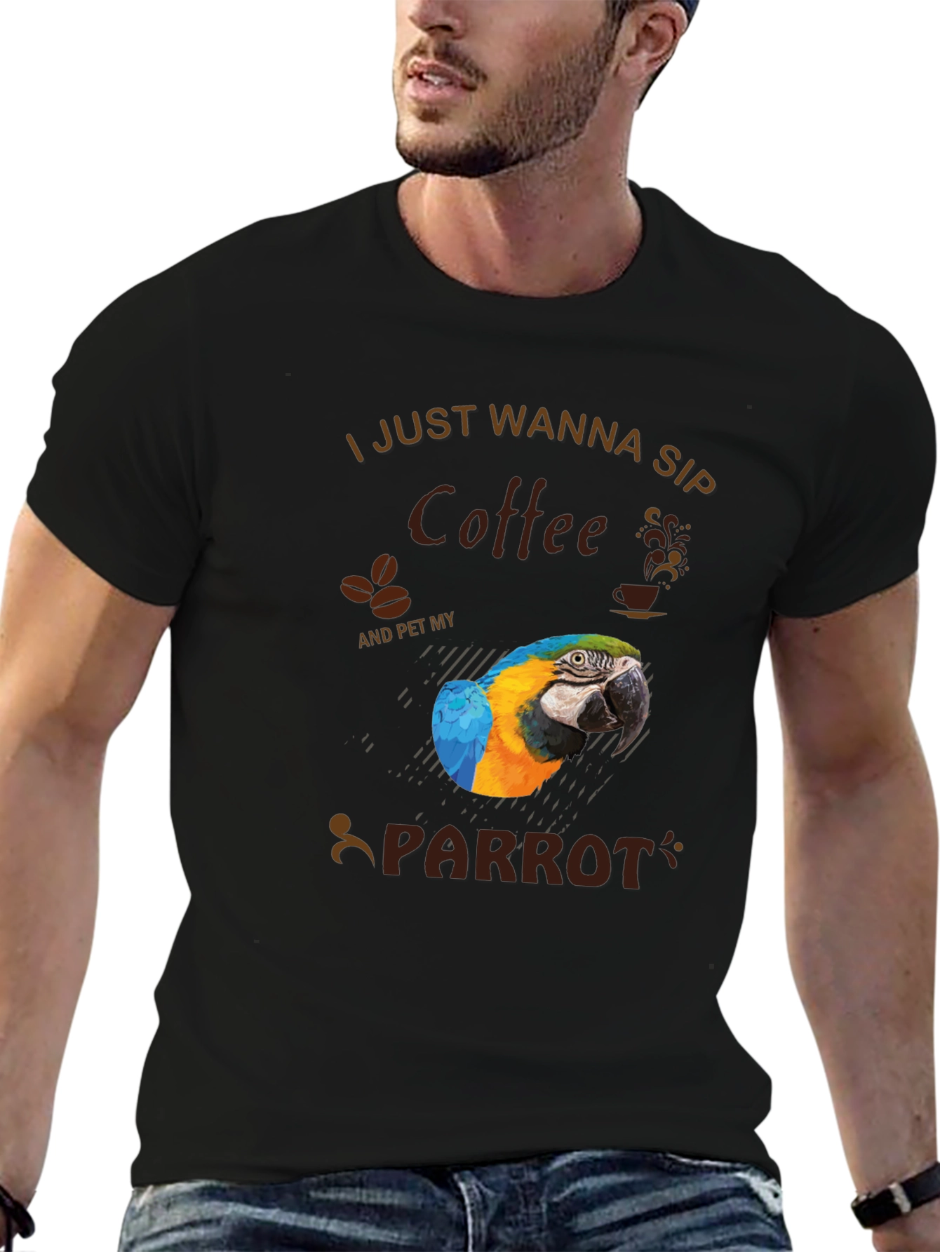 Coffee & Parrot Graphic T-Shirt