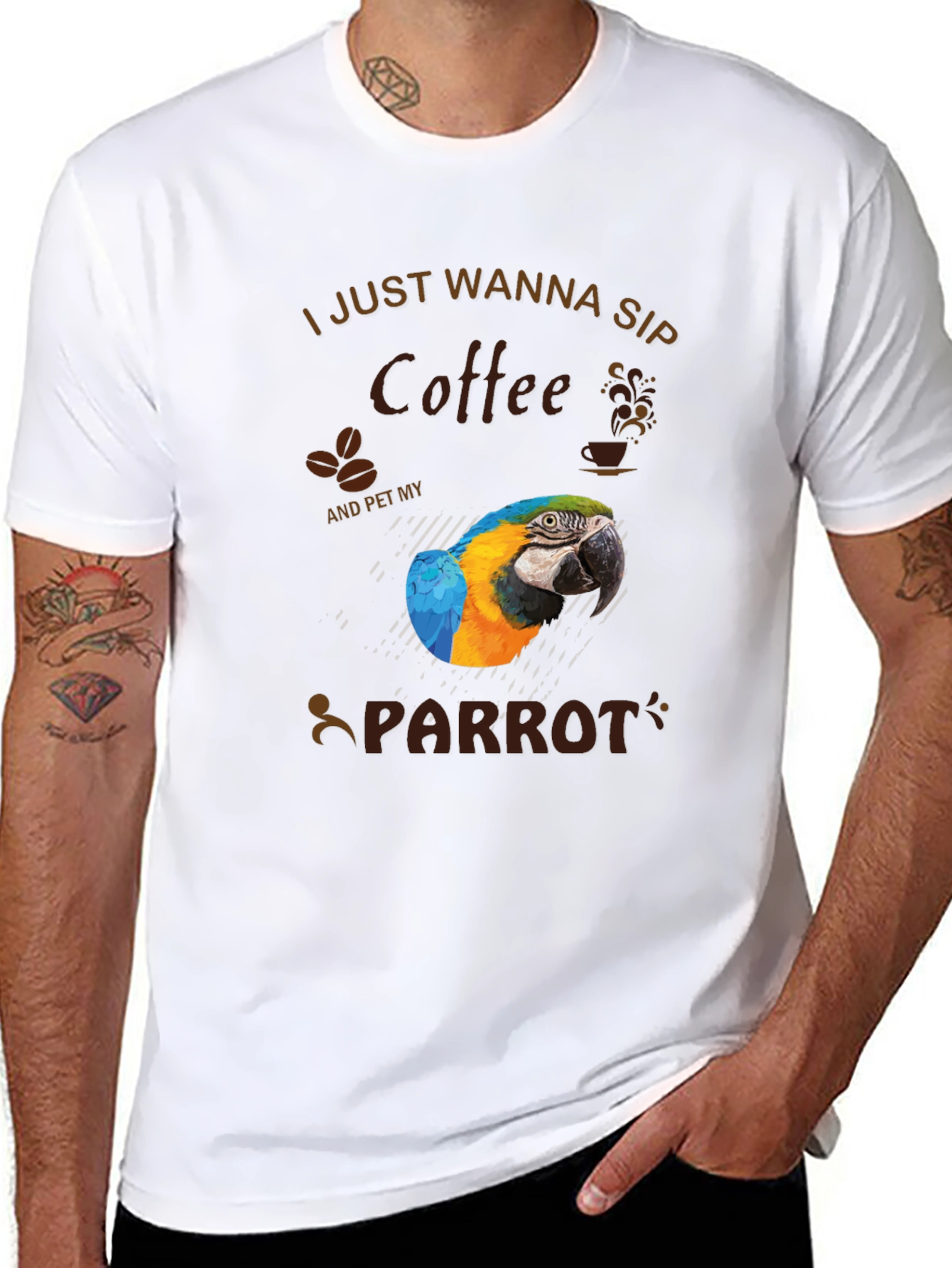 Coffee & Parrot Graphic T-Shirt