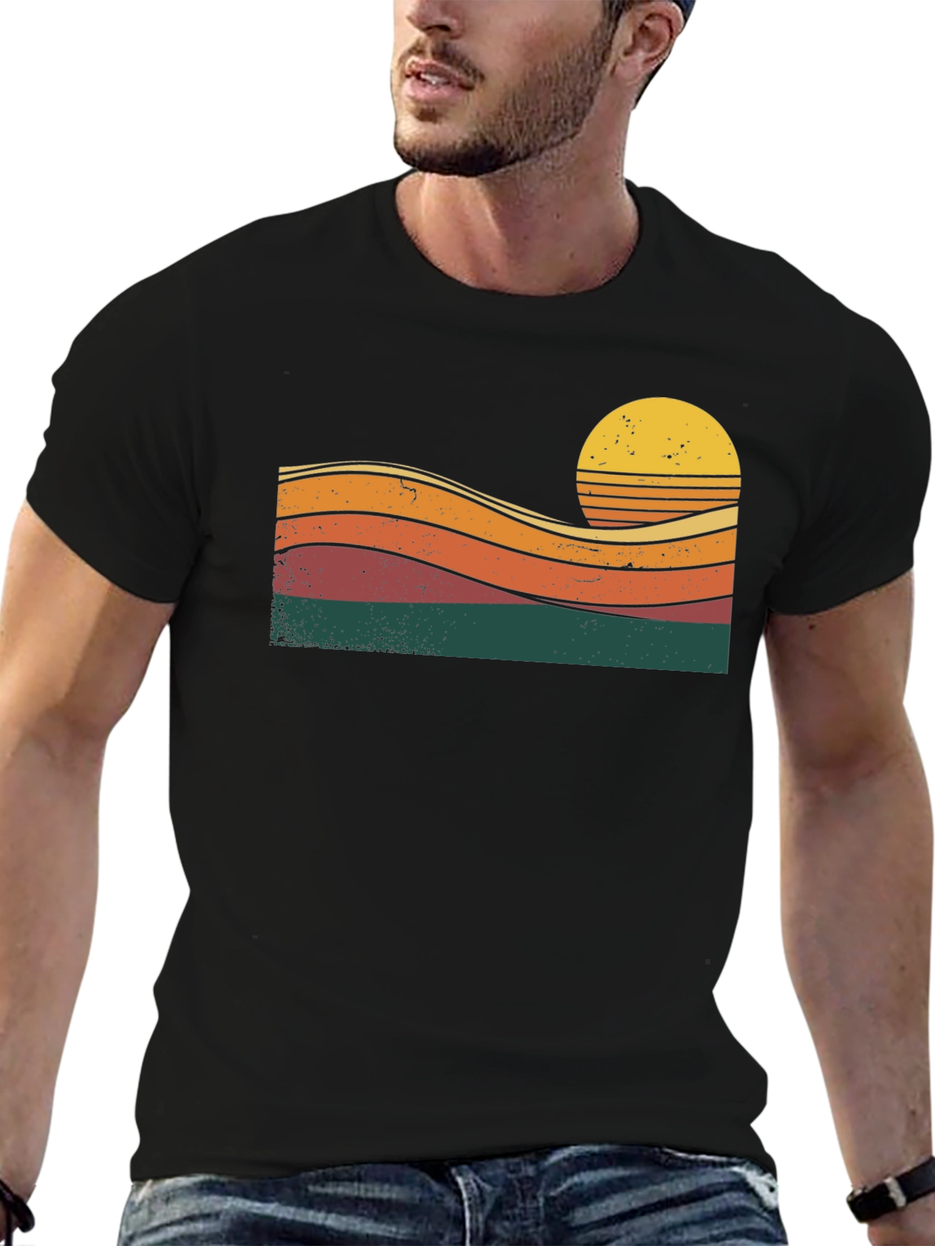 Retro Sunset Graphic Tee - Black