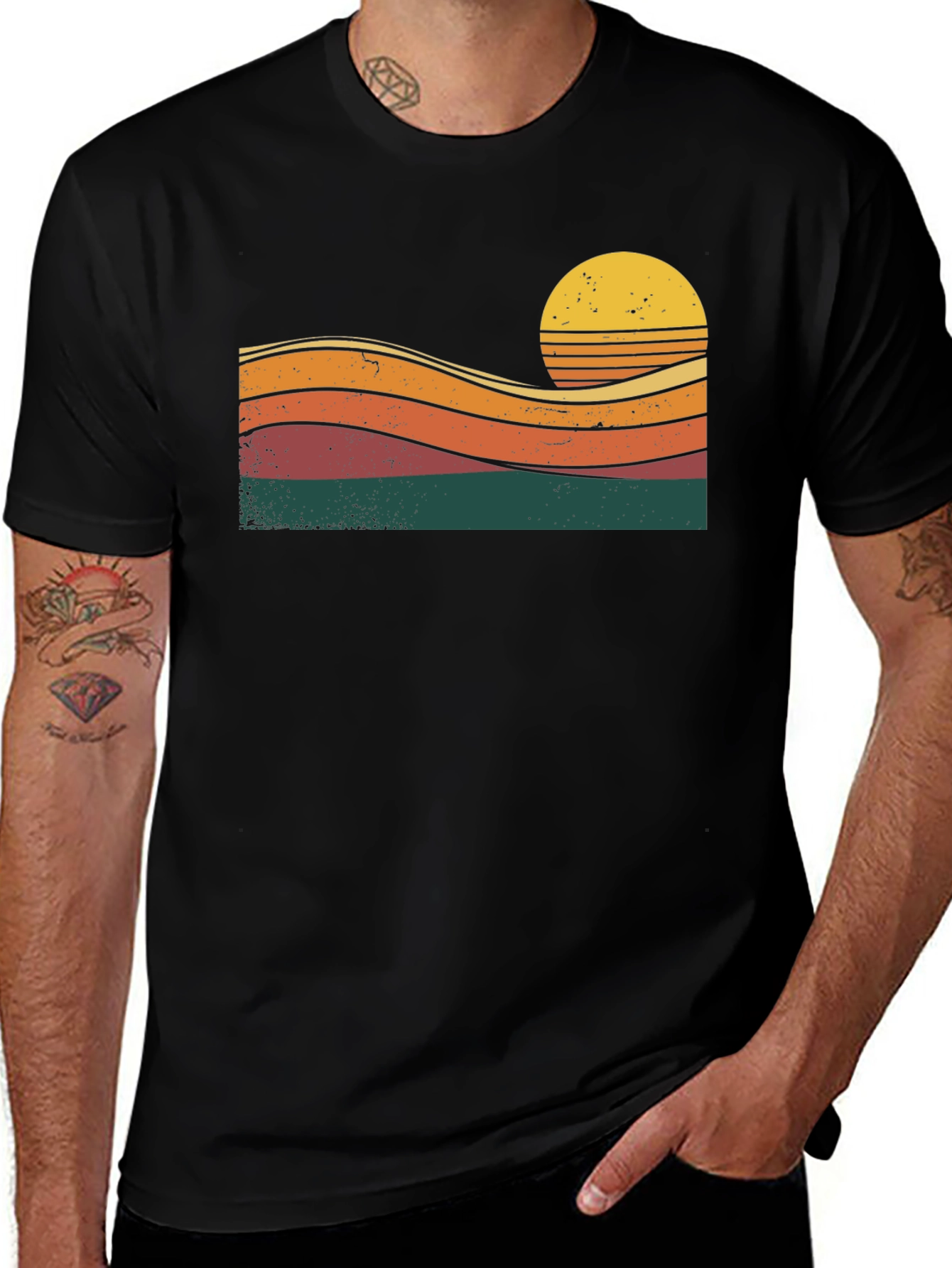 Retro Sunset Graphic Tee - Black