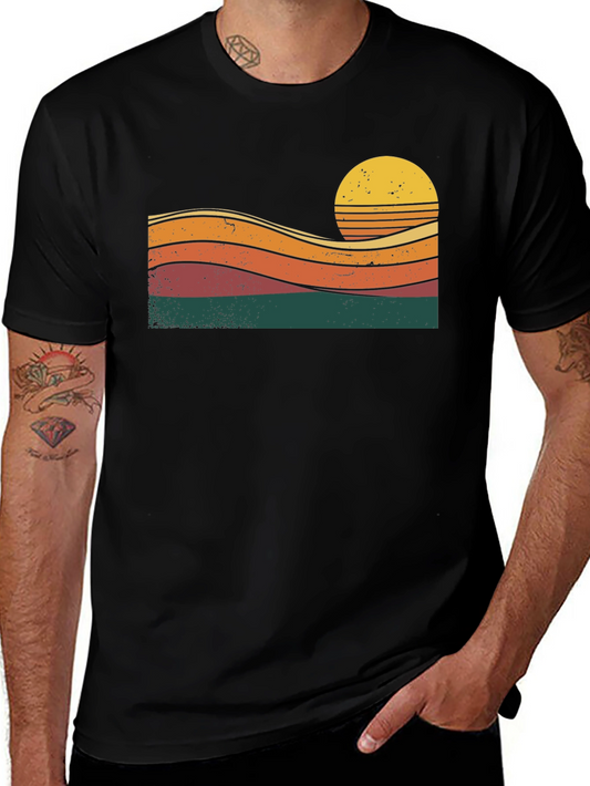 Retro Sunset Graphic Tee - Black