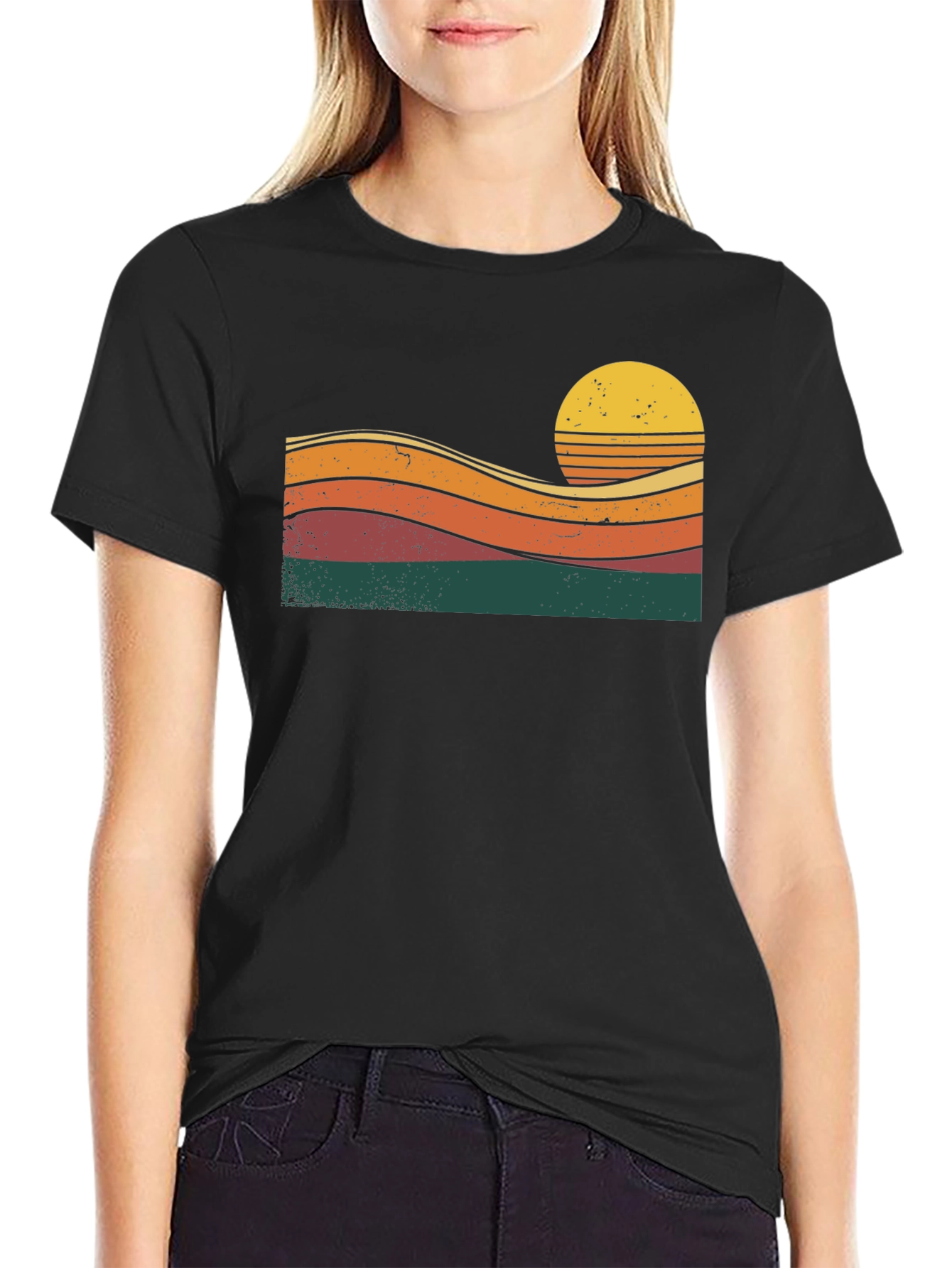 Retro Sunset Graphic Tee - Black