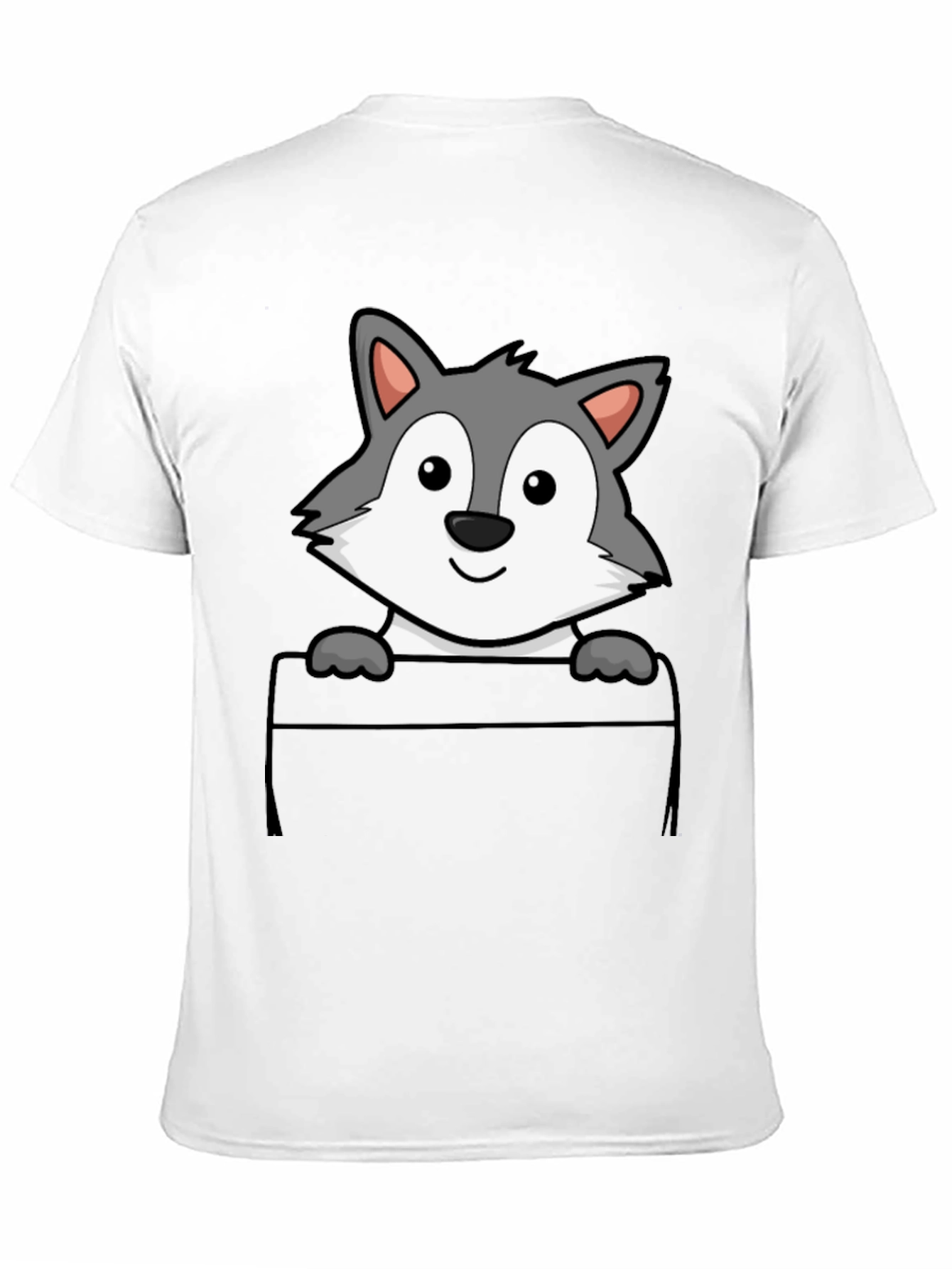 Cartoon Wolf Pocket Print T-Shirt