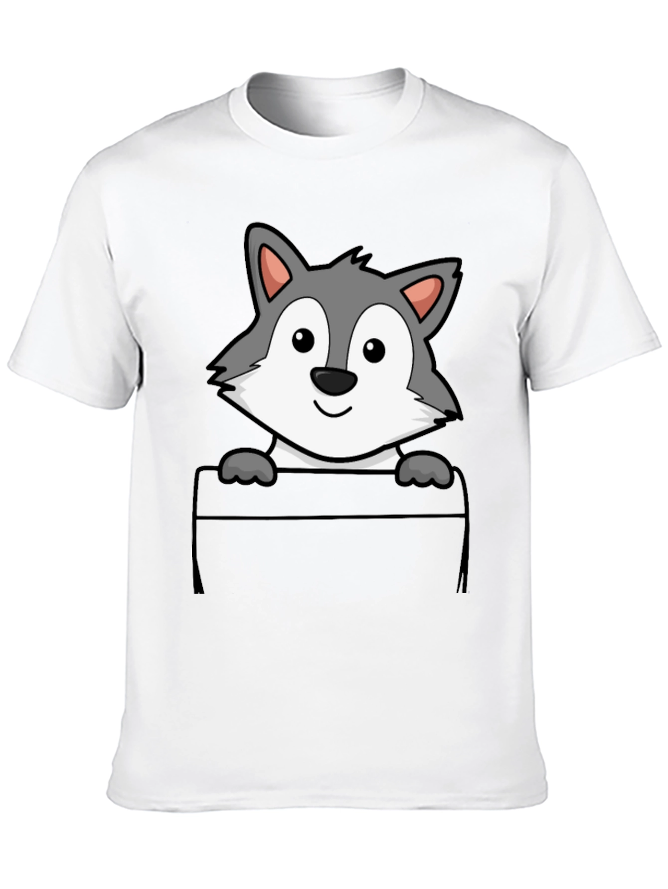 Cartoon Wolf Pocket Print T-Shirt