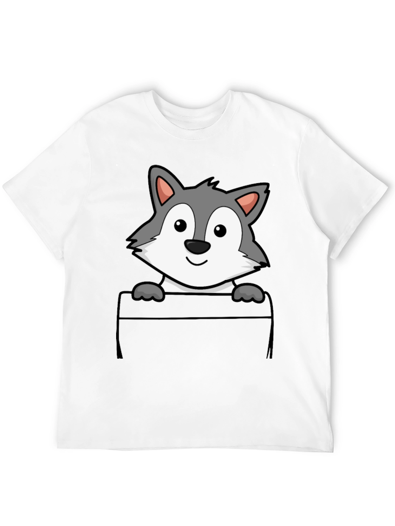 Cartoon Wolf Pocket Print T-Shirt