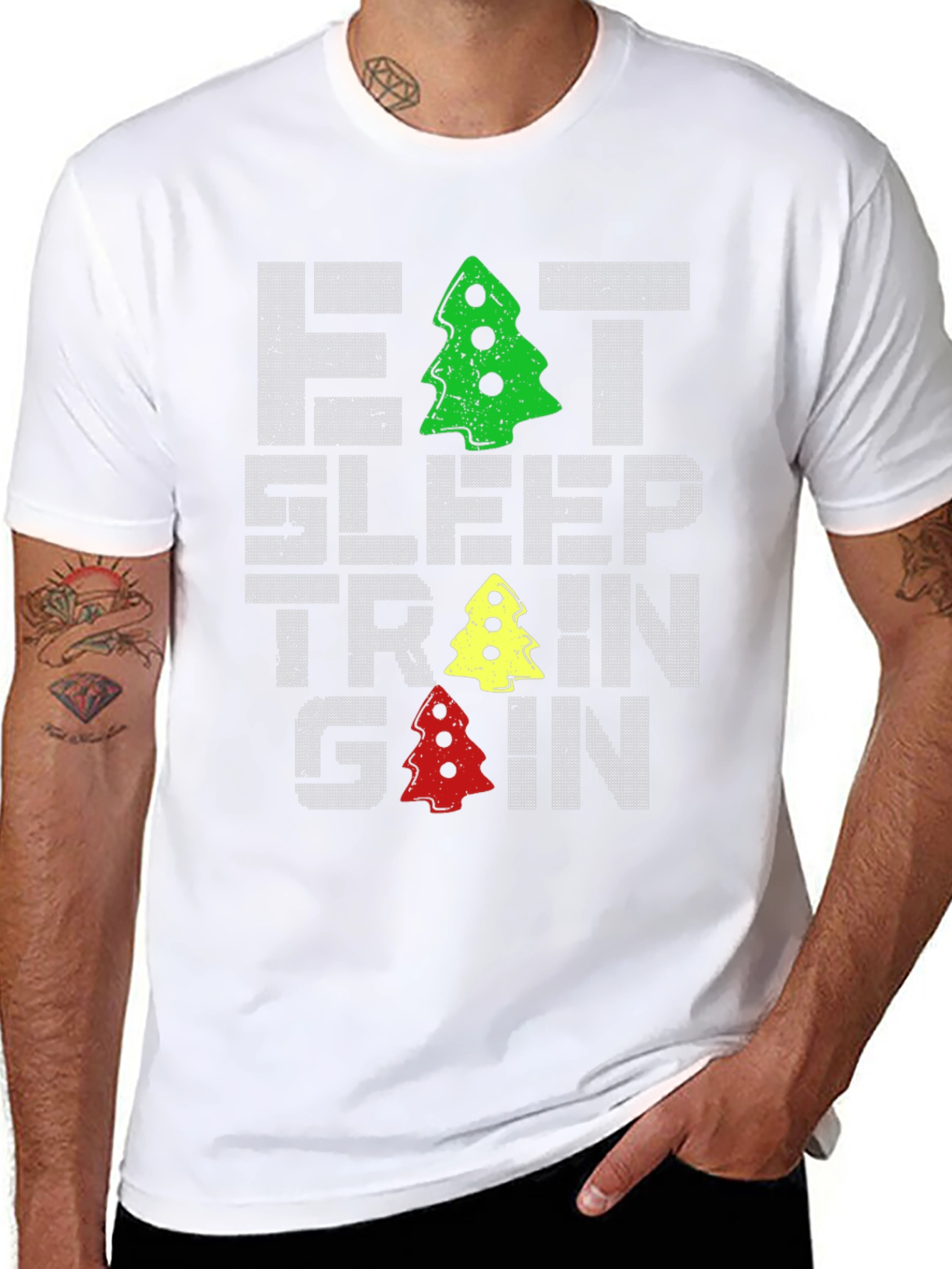 Eat Sleep Train Gain Christmas Tree T-Shirt