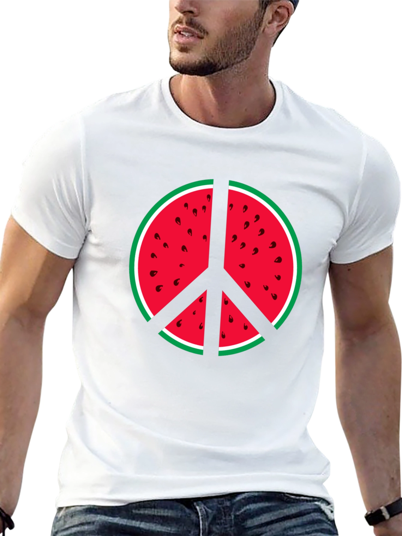 Watermelon Peace Sign Graphic Tee - Summer Vibes