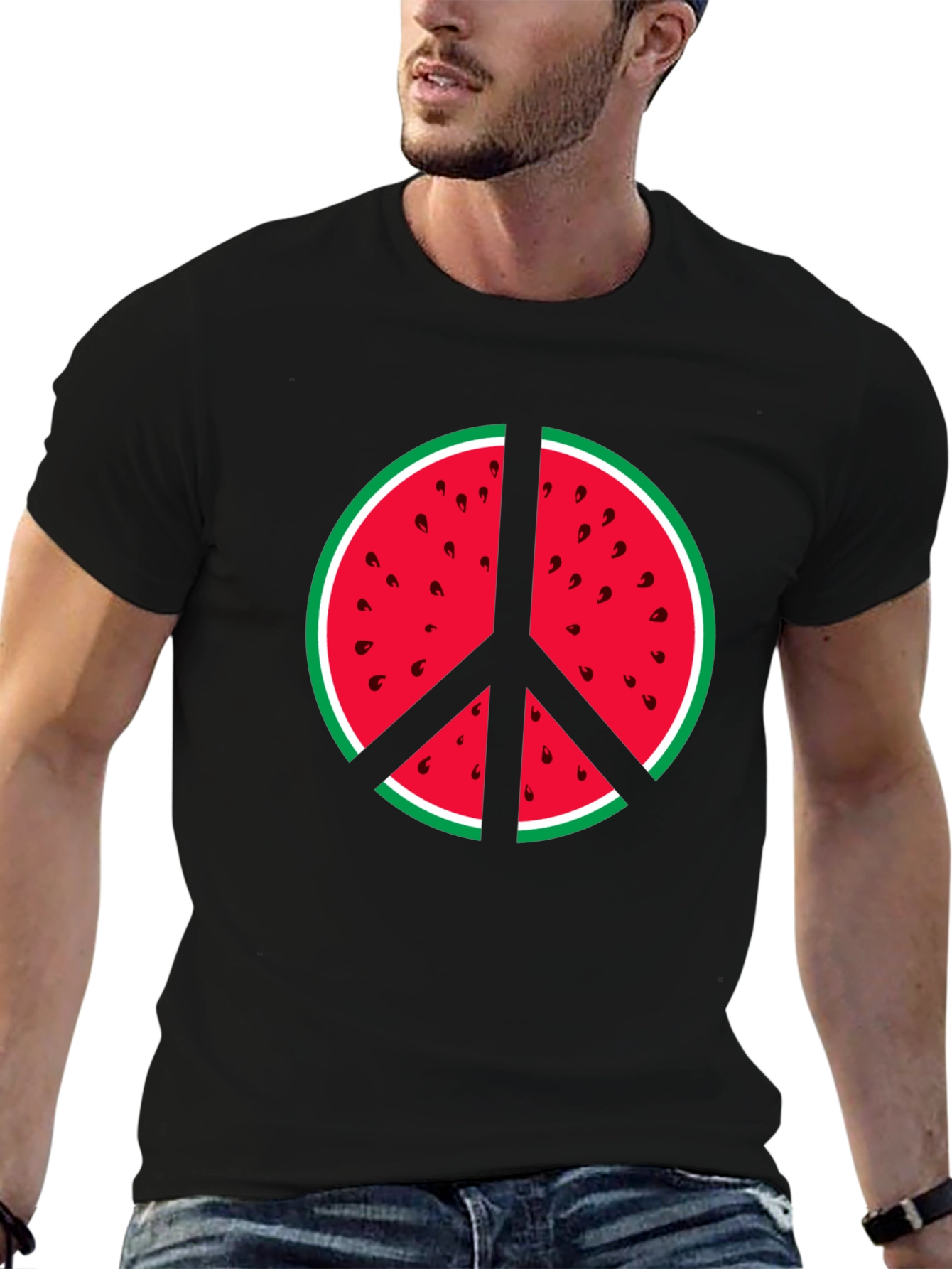 Watermelon Peace Sign Graphic Tee - Summer Vibes