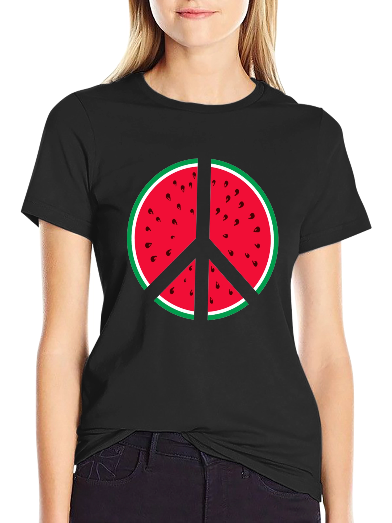 Watermelon Peace Sign Graphic Tee - Summer Vibes