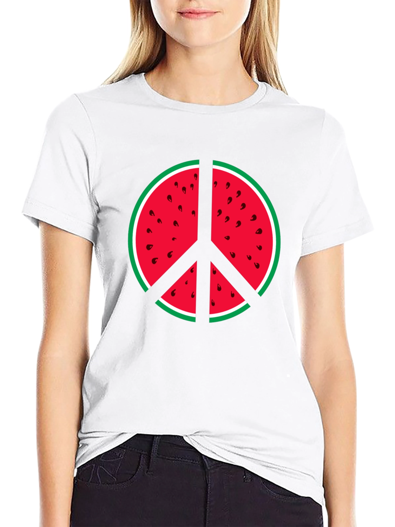 Watermelon Peace Sign Graphic Tee - Summer Vibes