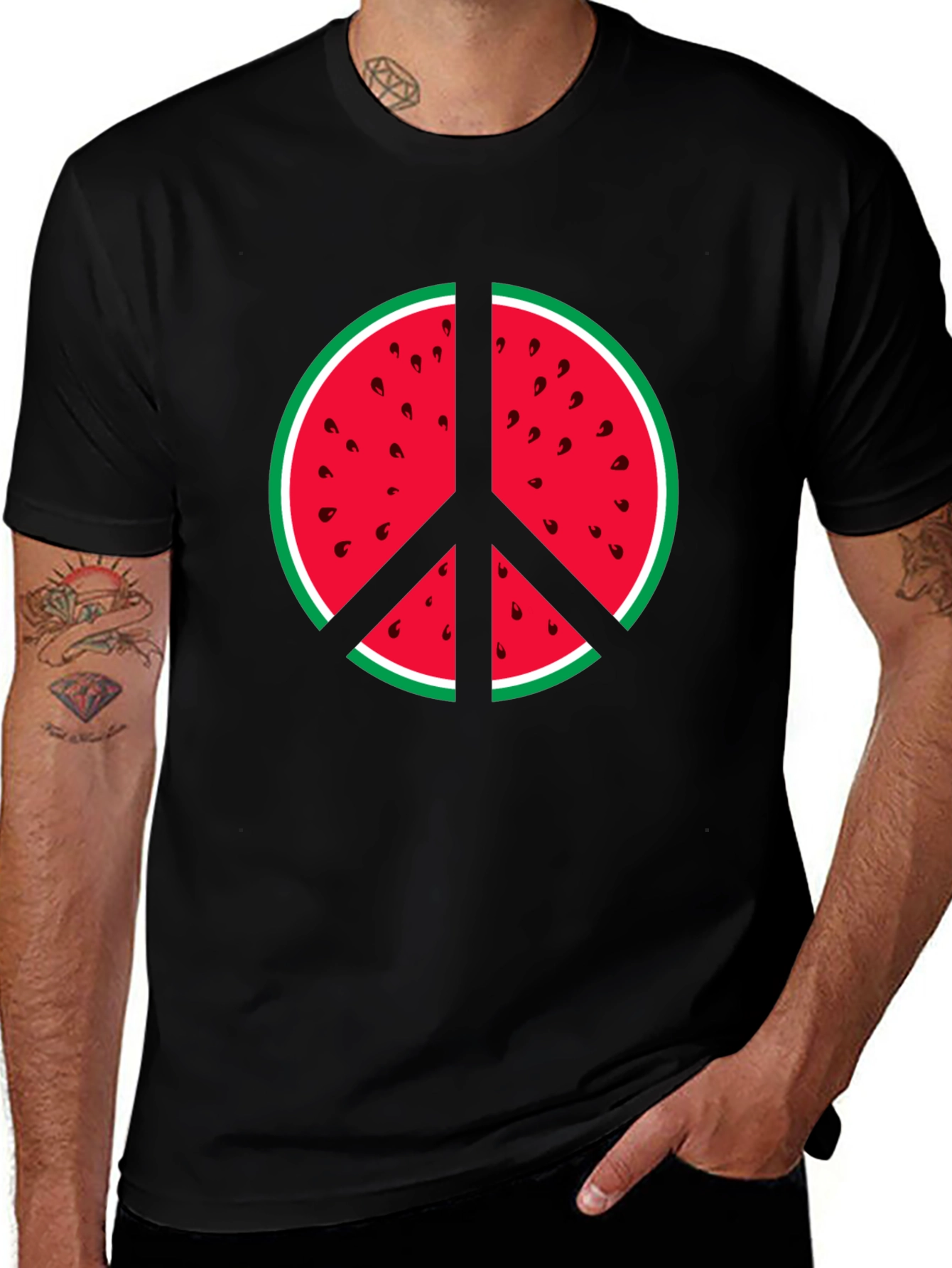 Watermelon Peace Sign Graphic Tee - Summer Vibes